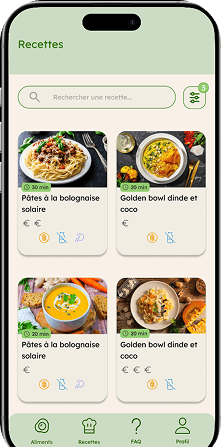 Visuel de la page recette de l'application