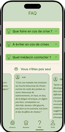 Visuel de la page FAQ de l'application
