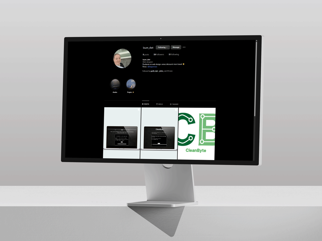 mockup d'un écran d'ordinateur contenant la page instagram du projet