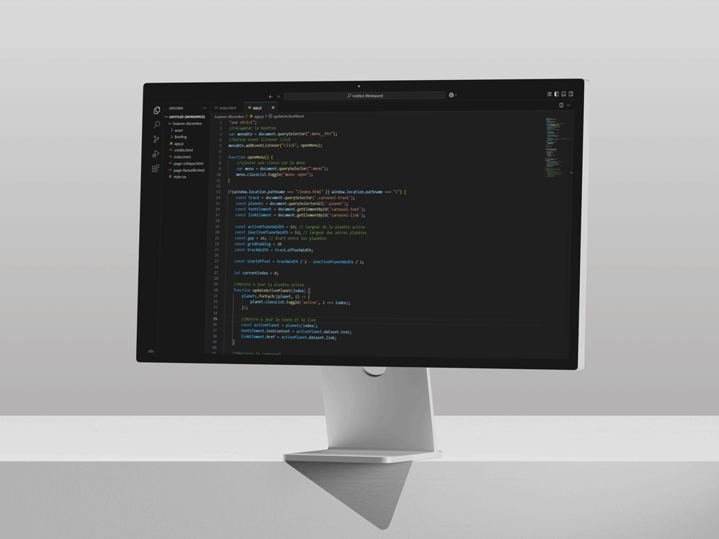 mockup d'un écran d'ordinateur contenant le code du site